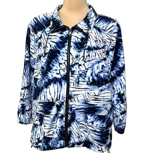 Zenergy Chicos Jacket Size 2 US Large Blue Abstract Zip Front Lightweight Sporty